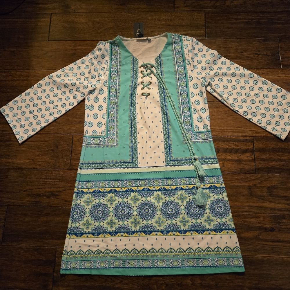 Cabana Life Aqua and Cream Patterned Coverup